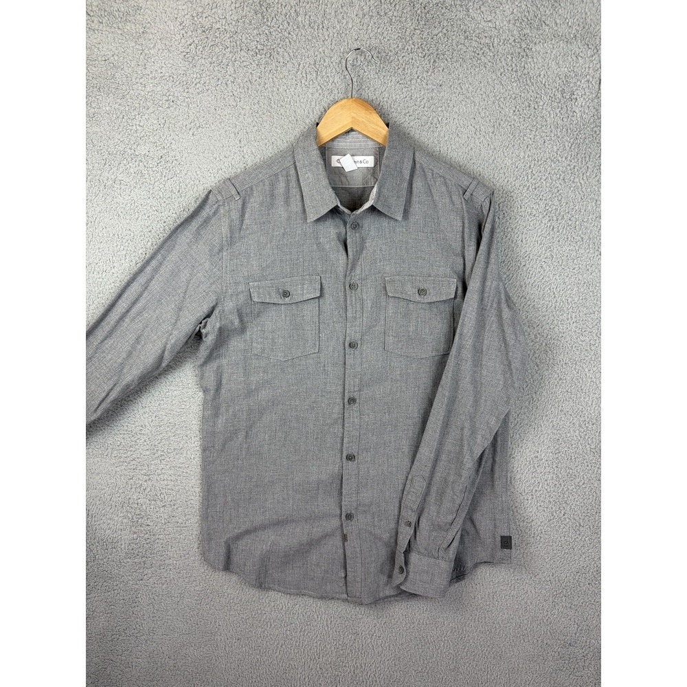 Calvin Klein & Co Shirt Mens Medium Gray Chambray Long Sleeve Button Casual